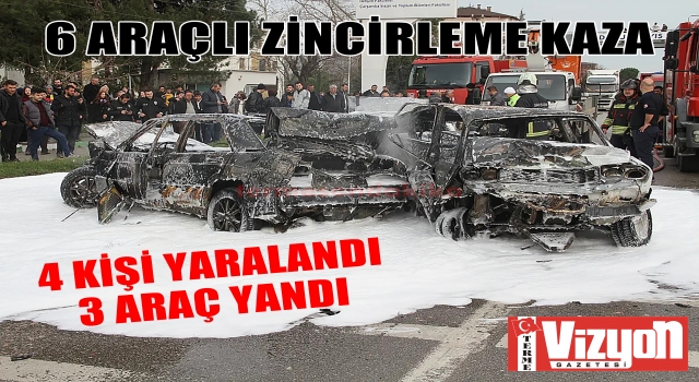 ÇARŞAMBA'DA 6 ARAÇLI ZİNCİRLEME KAZA: 3 ARAÇ YANDI, 4 YARALI