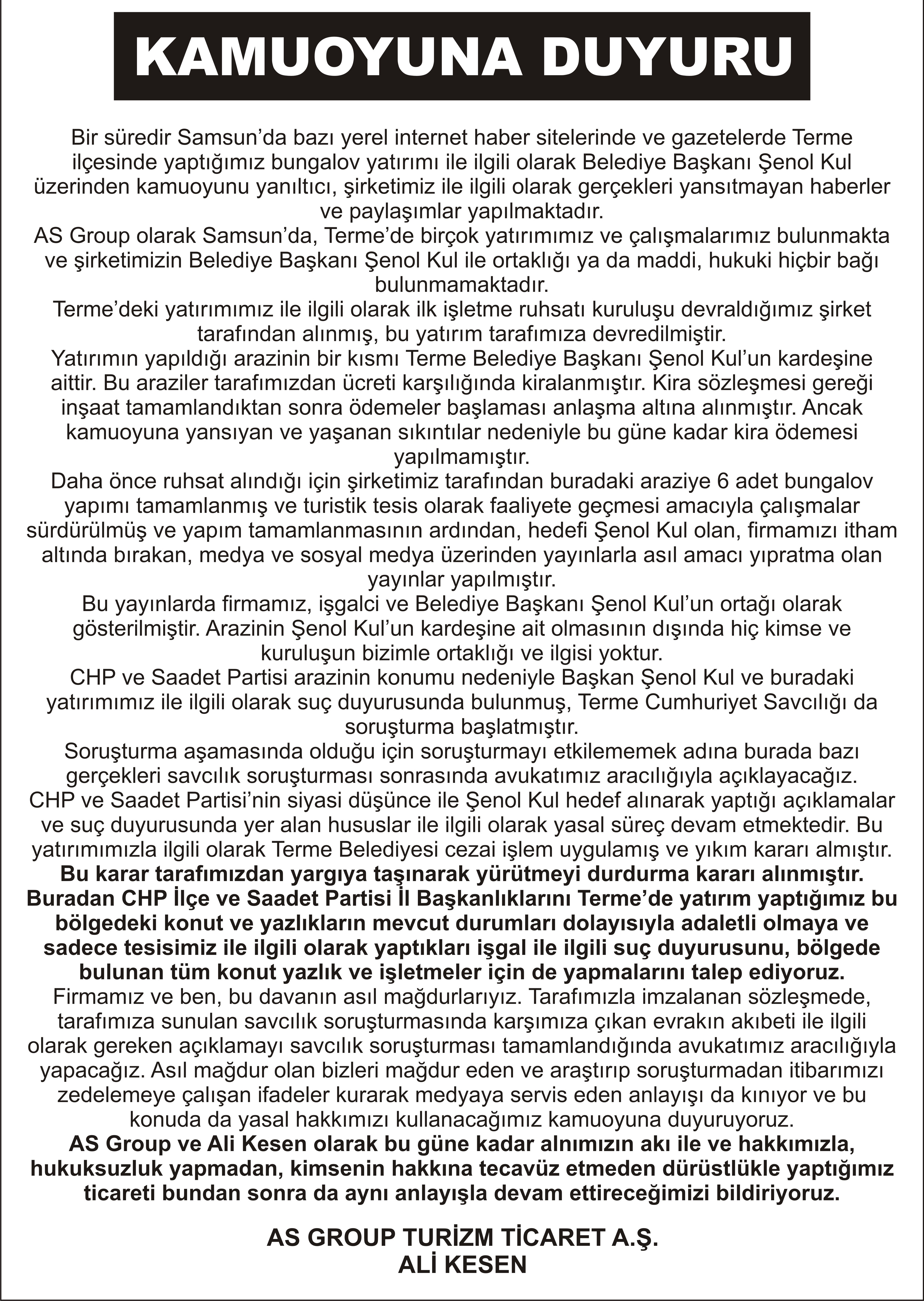 terme resort kamuoyu duyurusu