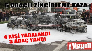 ÇARŞAMBA'DA 6 ARAÇLI ZİNCİRLEME KAZA: 3 ARAÇ YANDI, 4 YARALI