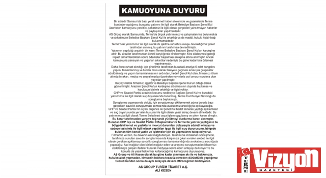 KAMUOYUNA DUYURU