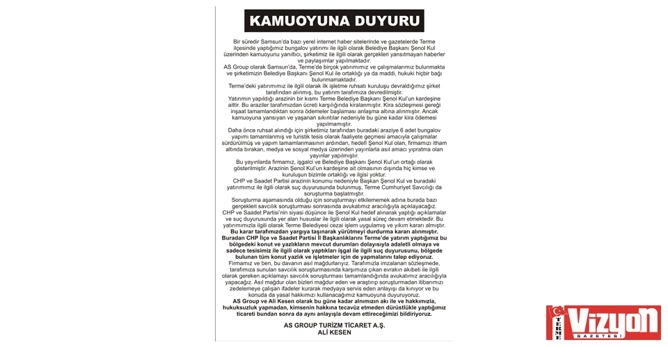 KAMUOYUNA DUYURU